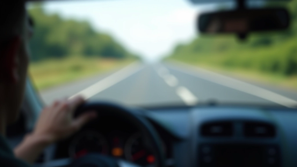 Dashboard view of smooth road ahead, sunny day, car driving steadily on highway, clear visibility