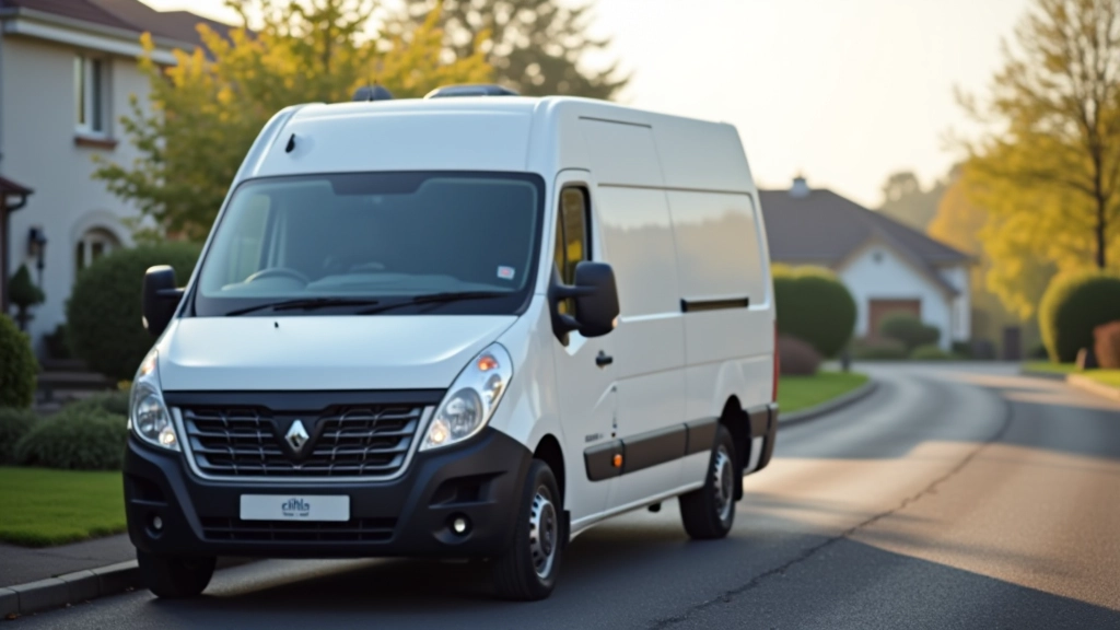 Technician van parked next to residential car