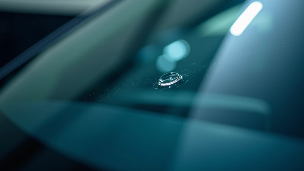 Detailed view of windscreen chip ready for professional repair